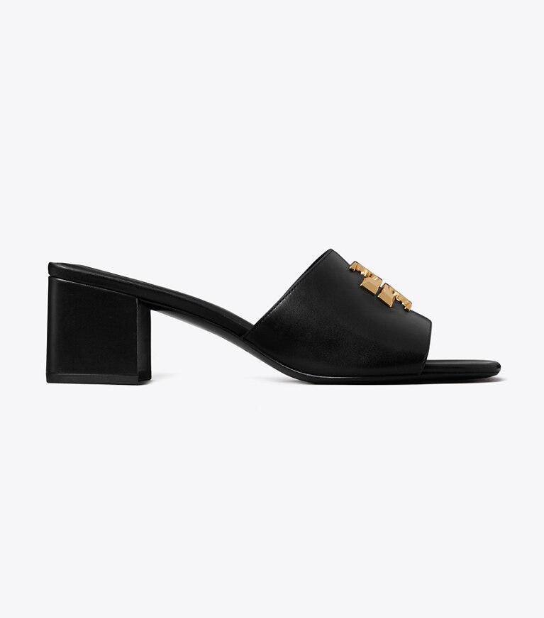 Tory Burch diseñador sandalias Sandalia con tacones Eleanor en PERFECT BLACK / GOLD lateral
