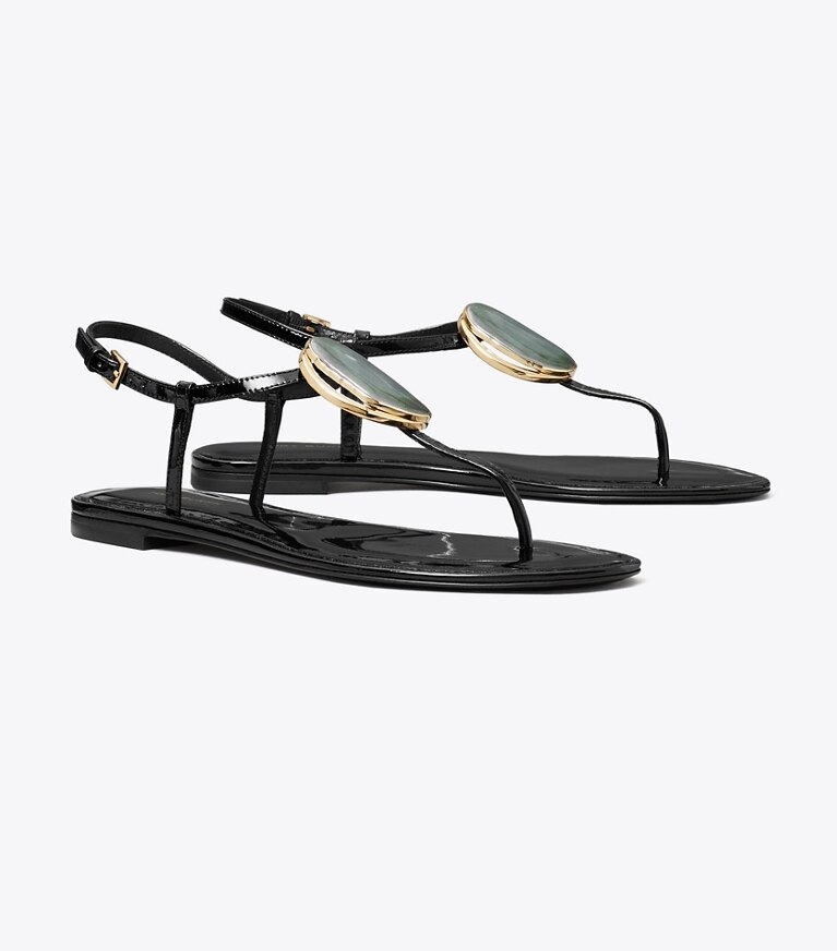 Tory Burch diseñador sandalias Sandalia con tira en T Patos en PERFECT BLACK ángulo