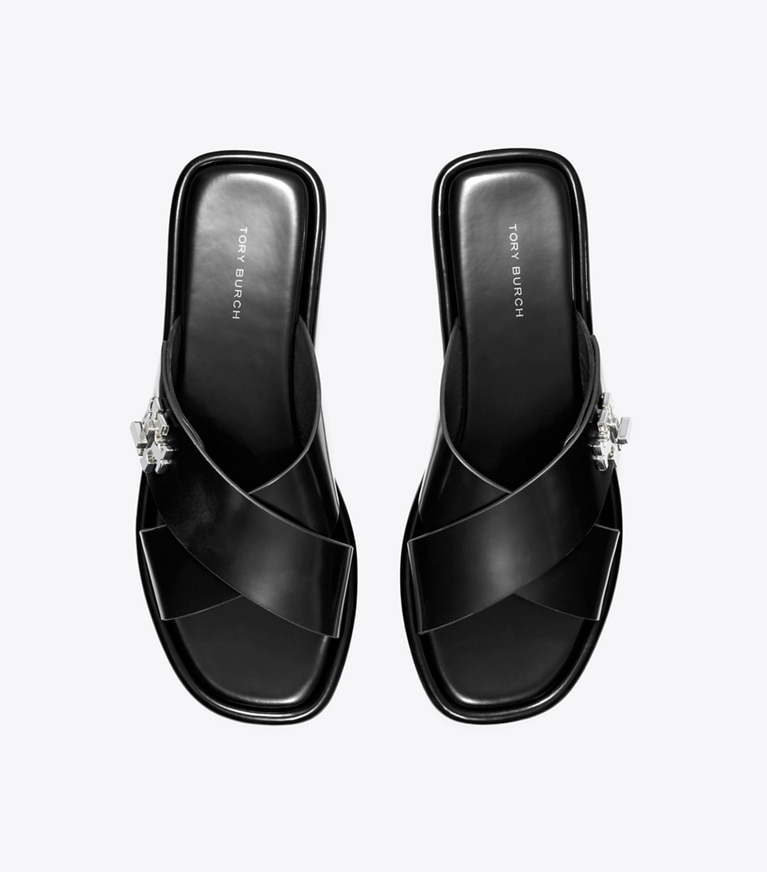 Tory Burch diseñador sandalias Sandalia con tiras cruzadas y broche giratorio en PERFECT BLACK vista superior