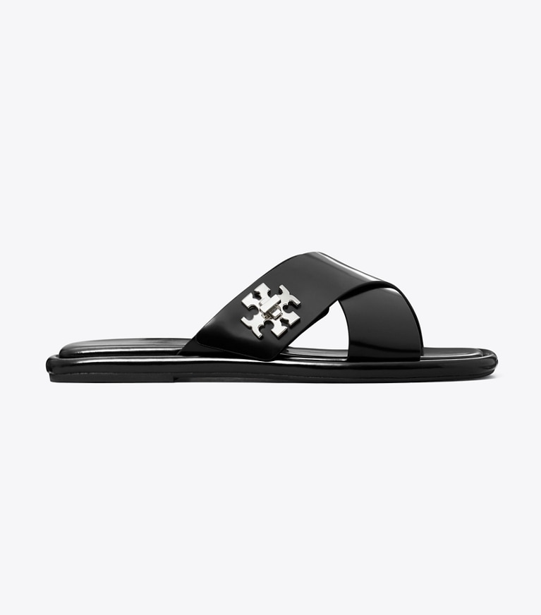 Tory Burch diseñador sandalias Sandalia con tiras cruzadas y broche giratorio en PERFECT BLACK lateral