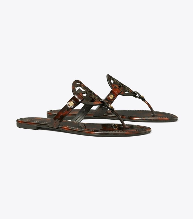 Tory Burch diseñador sandalias Sandalia de charol Miller en TORTOISE PATENT ángulo
