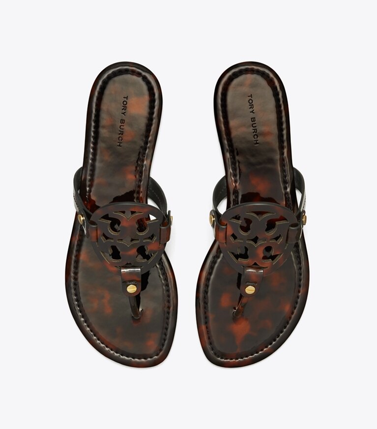 Tory Burch diseñador sandalias Sandalia de charol Miller en TORTOISE PATENT vista superior