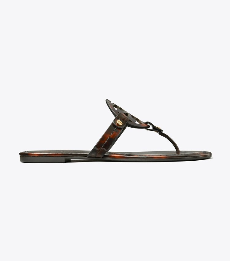 Tory Burch diseñador sandalias Sandalia de charol Miller en TORTOISE PATENT lateral