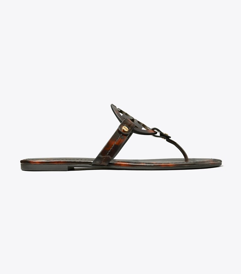 Tory Burch diseñador sandalias Sandalia de charol Miller en TORTOISE PATENT lateral