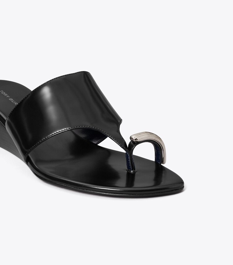 Tory Burch diseñador sandalias Sandalia de cuña Pierced en PERFECT BLACK detalle