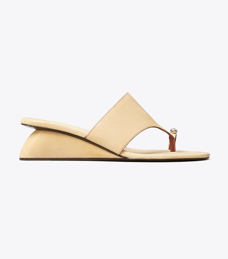 Tory Burch diseñador sandalias Sandalia de cuña Pierced en SMOKY TAN lateral