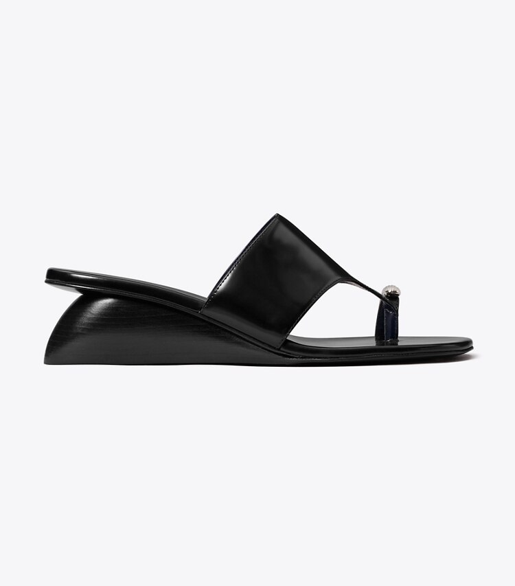 Tory Burch diseñador sandalias Sandalia de cuña Pierced en PERFECT BLACK lateral