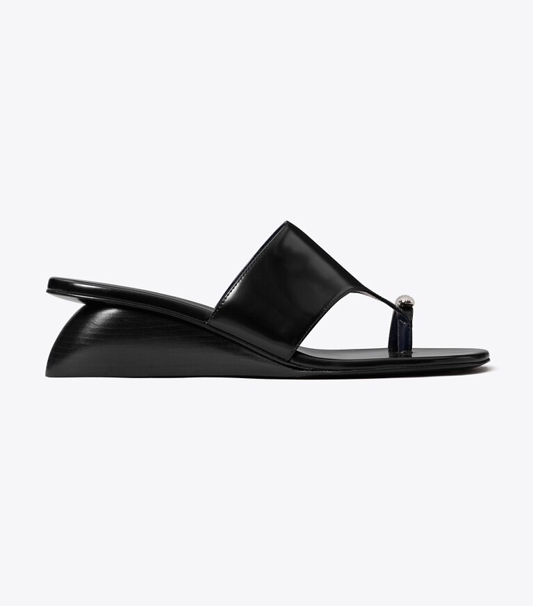 Tory Burch diseñador sandalias Sandalia de cuña Pierced en PERFECT BLACK lateral