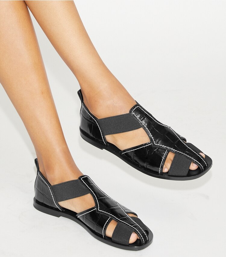 Tory Burch diseñador sandalias Sandalia de pescador en PERFECT BLACK adicional en modelo