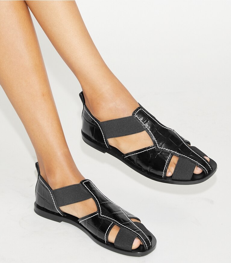 Tory Burch diseñador sandalias Sandalia de pescador en PERFECT BLACK adicional en modelo