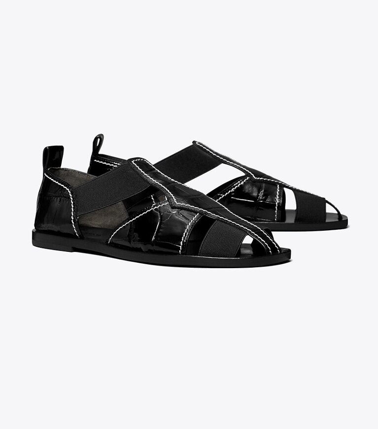 Tory Burch diseñador sandalias Sandalia de pescador en PERFECT BLACK ángulo