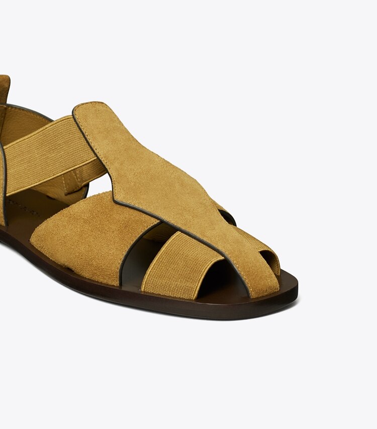Tory Burch diseñador sandalias Sandalia de pescador en DEEP UMBER detalle
