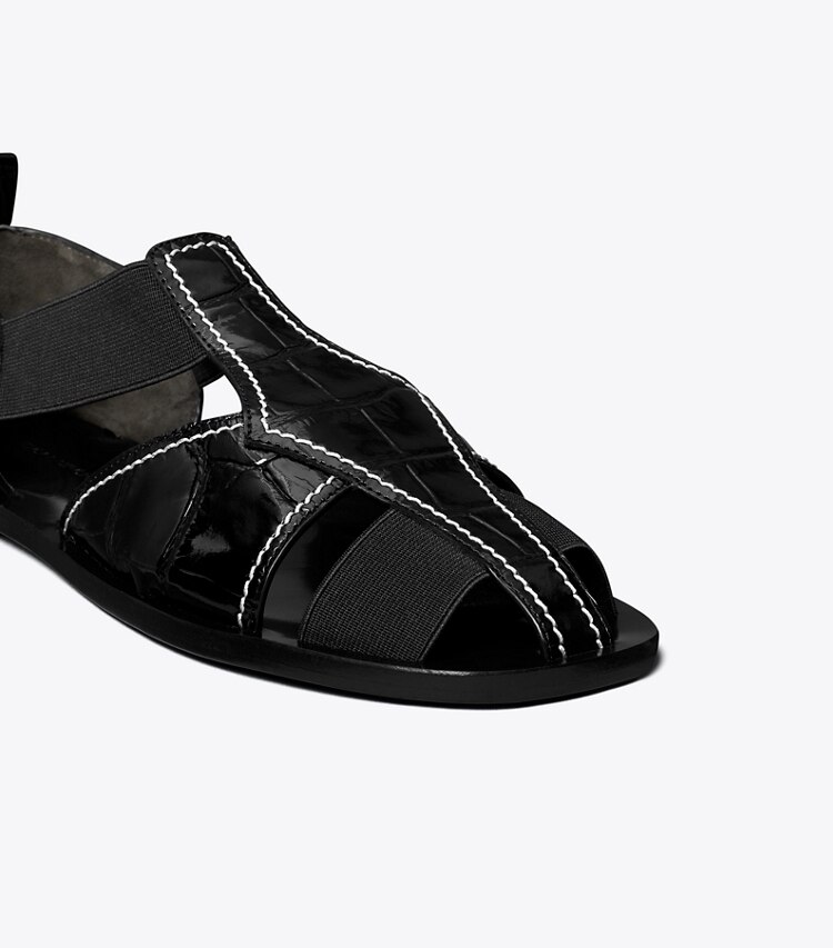 Tory Burch diseñador sandalias Sandalia de pescador en PERFECT BLACK detalle