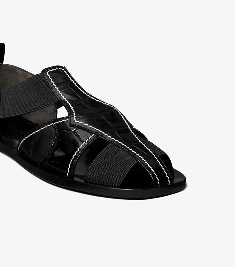 Tory Burch diseñador sandalias Sandalia de pescador en PERFECT BLACK detalle