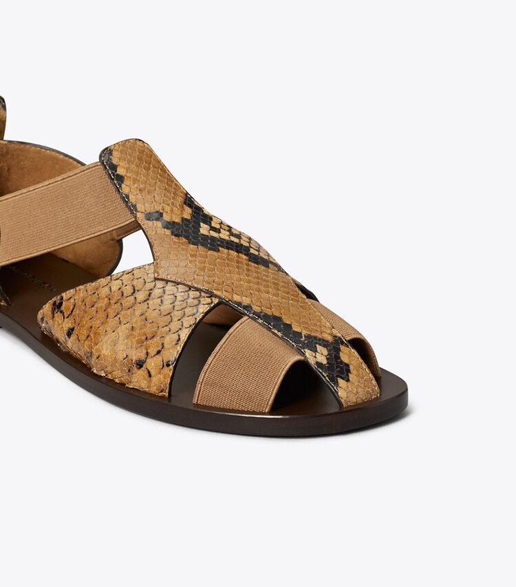 Tory Burch diseñador sandalias Sandalia de pescador en BROWN ROCCIA detalle