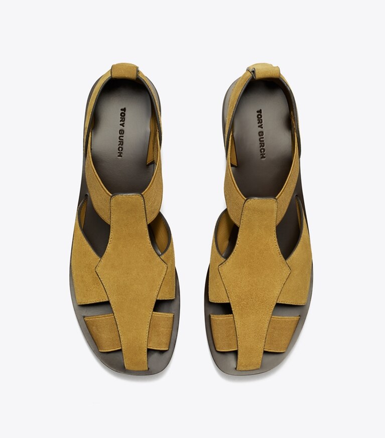 Tory Burch diseñador sandalias Sandalia de pescador en DEEP UMBER vista superior