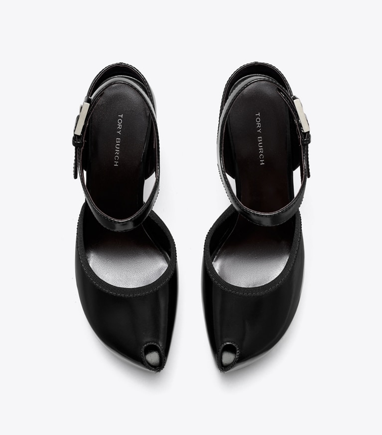 Tory Burch diseñador tacones Sandalia de plataforma con puntera abierta en PERFECT BLACK vista superior
