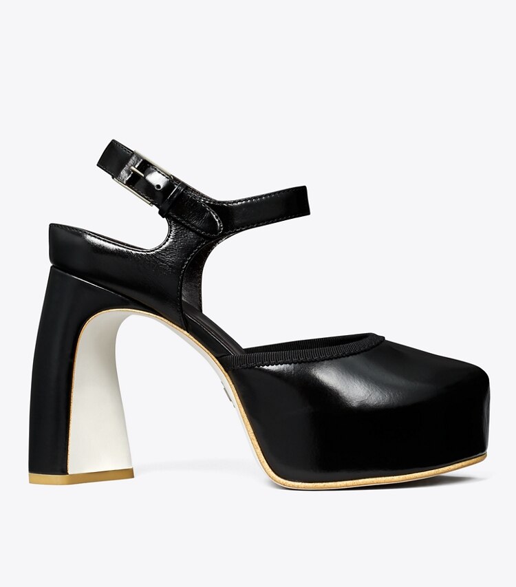 Tory Burch diseñador tacones Sandalia de plataforma con puntera abierta en PERFECT BLACK lateral