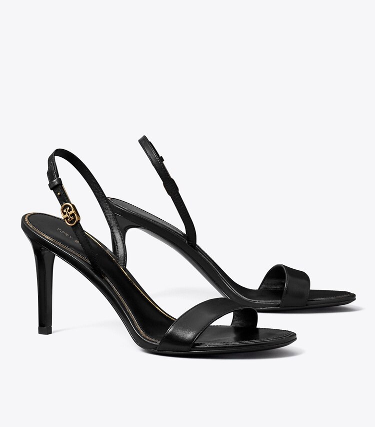 Tory Burch diseñador sandalias Sandalia de tacón con hebilla doble T en PERFECT BLACK ángulo