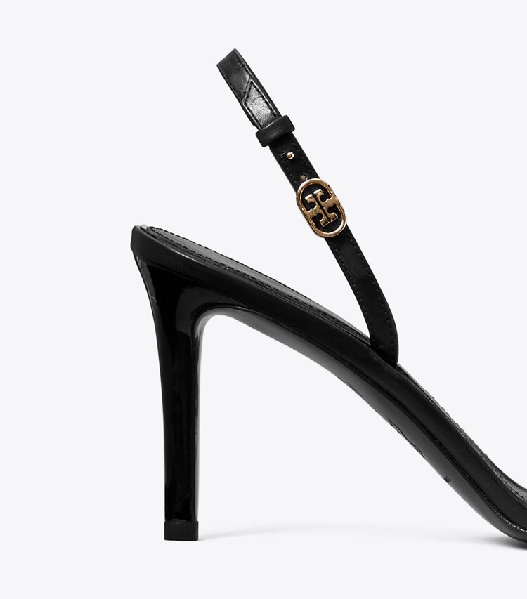 Tory Burch diseñador sandalias Sandalia de tacón con hebilla doble T en PERFECT BLACK detalle
