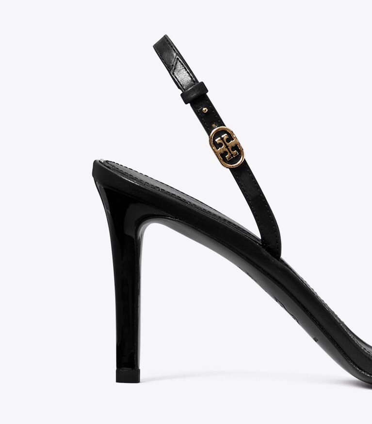 Tory Burch diseñador sandalias Sandalia de tacón con hebilla doble T en PERFECT BLACK detalle