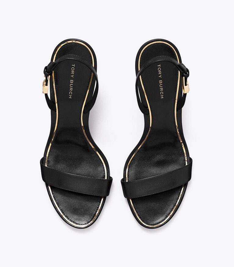 Tory Burch diseñador sandalias Sandalia de tacón con hebilla doble T en PERFECT BLACK vista superior