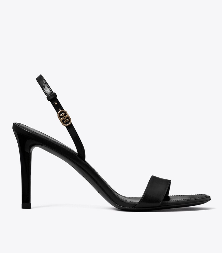 Tory Burch diseñador sandalias Sandalia de tacón con hebilla doble T en PERFECT BLACK lateral