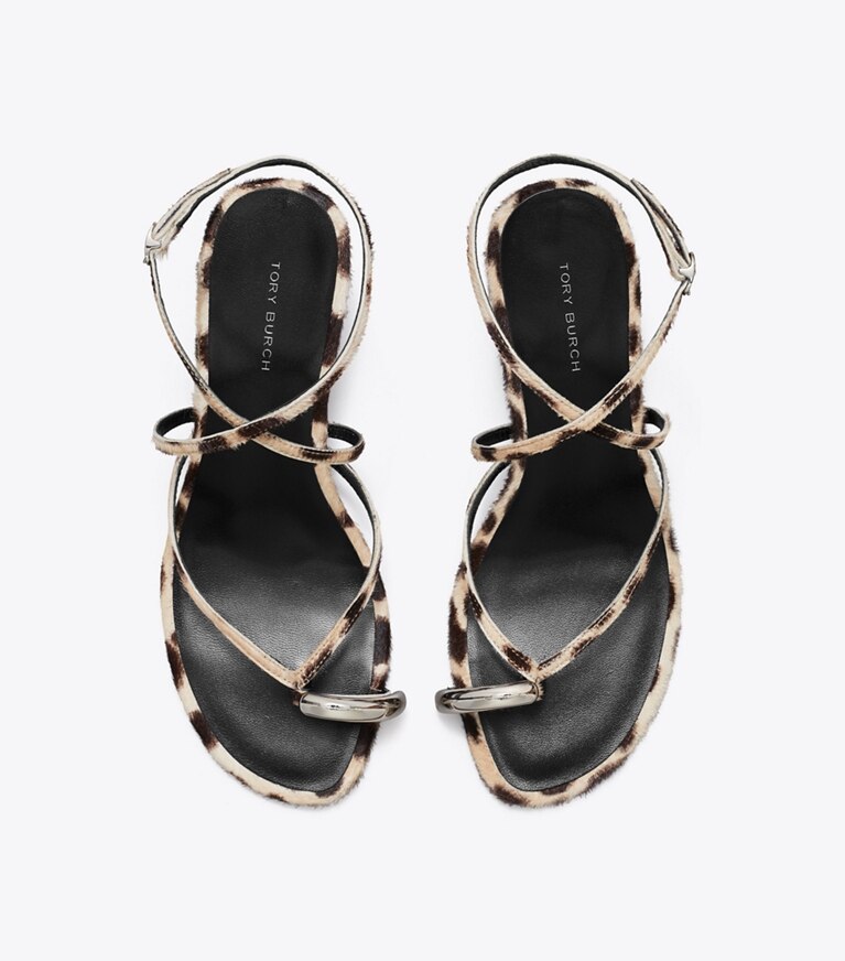 Tory Burch diseñador sandalias Sandalia de tacón de 65 mm con tiras Pierced en CHEETAH SPOTS / SILVER vista superior