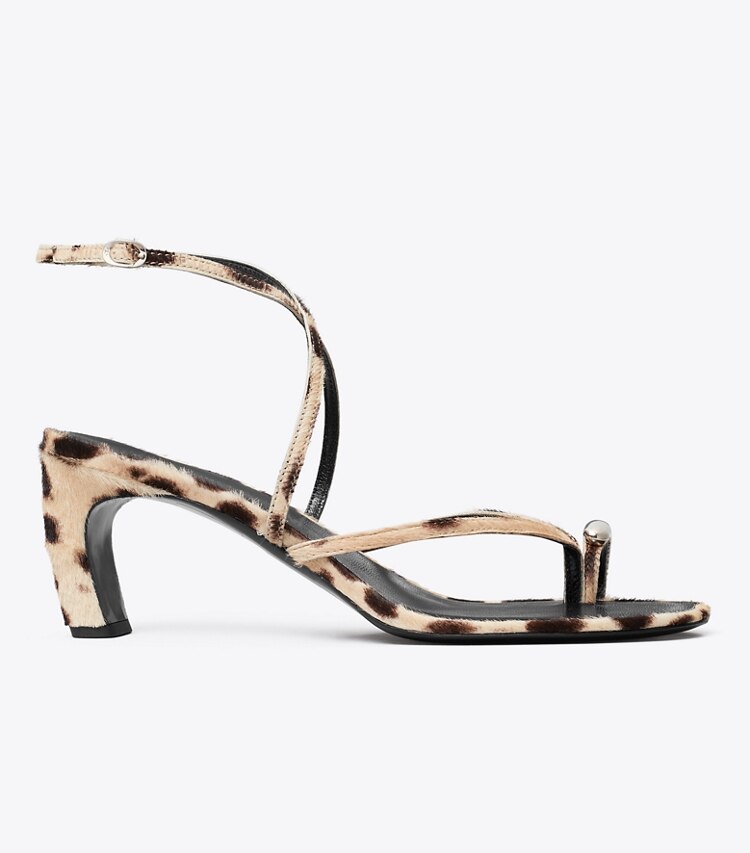 Tory Burch diseñador sandalias Sandalia de tacón de 65 mm con tiras Pierced en CHEETAH SPOTS / SILVER lateral