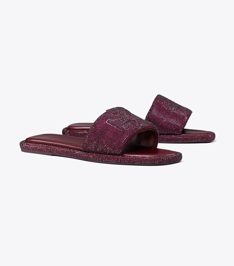 Tory Burch diseñador sandalias Sandalia deportiva doble T con pavé en DARK CARMINE / BURGUNDY ángulo