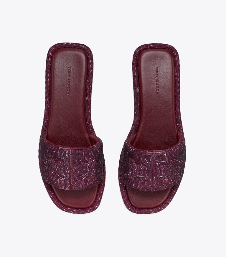 Tory Burch diseñador sandalias Sandalia deportiva doble T con pavé en DARK CARMINE / BURGUNDY vista superior