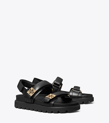 Tory Burch diseñador sandalias Sandalia deportiva Mellow en PERFECT BLACK / GOLD ángulo