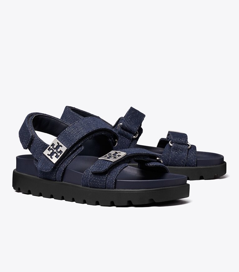 Tory Burch diseñador sandalias Sandalia deportiva Mellow en MIDNIGHT DENIM / NAVY / SILVER ángulo
