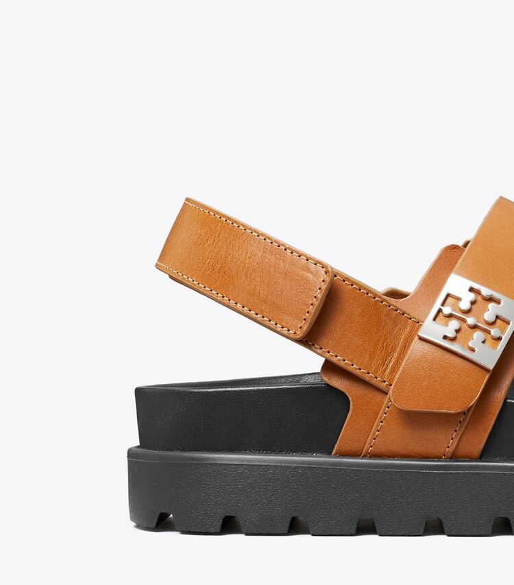 Tory Burch diseñador sandalias Sandalia deportiva Mellow en CUOIO / PERFECT BLACK / SILVER detalle