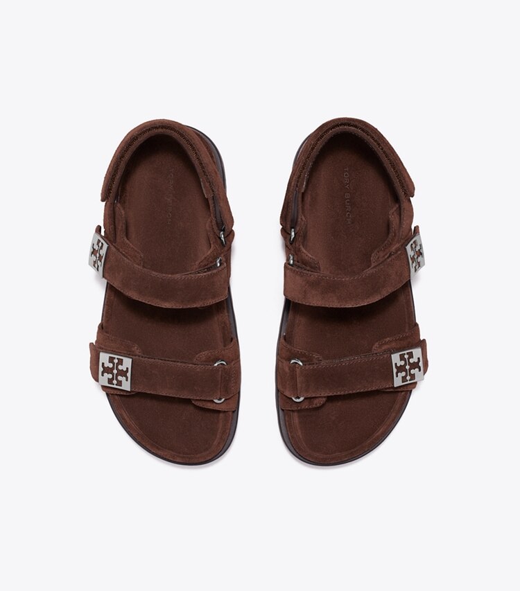 Tory Burch diseñador sandalias Sandalia deportiva Mellow en DARK COCOA / PERFECT BLACK / SILVER vista superior