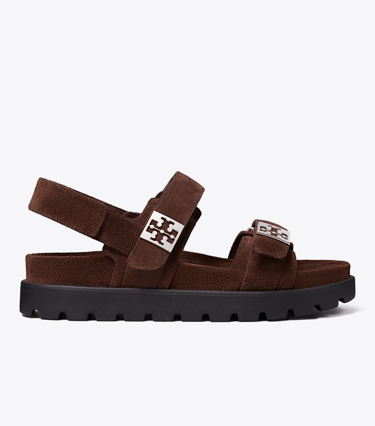 Tory Burch diseñador sandalias Sandalia deportiva Mellow en DARK COCOA / PERFECT BLACK / SILVER lateral
