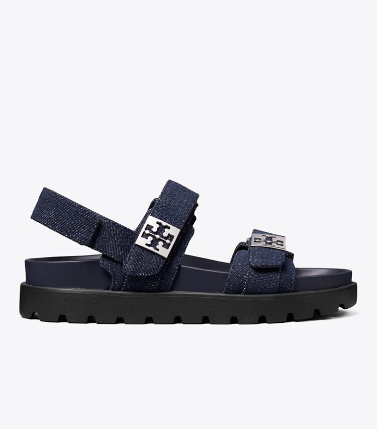 Tory Burch diseñador sandalias Sandalia deportiva Mellow en MIDNIGHT DENIM / NAVY / SILVER lateral