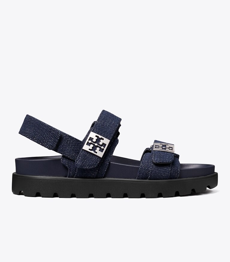 Tory Burch diseñador sandalias Sandalia deportiva Mellow en MIDNIGHT DENIM / NAVY / SILVER lateral