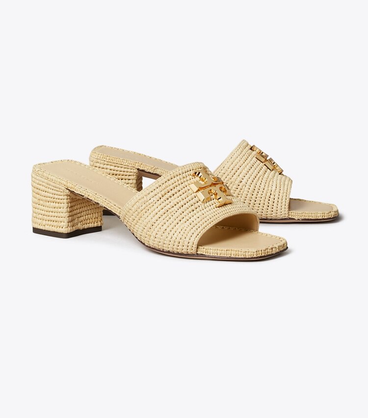 Tory Burch diseñador sandalias Sandalia Eleanor de rafia con tacón en NATURAL / GOLD ángulo