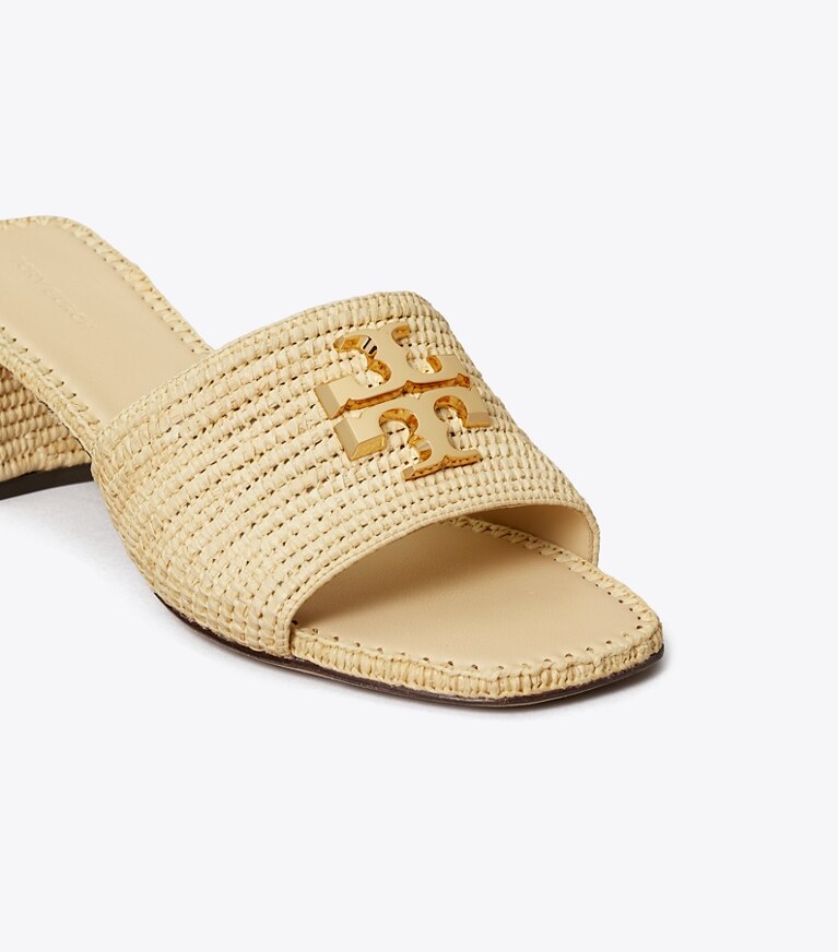 Tory Burch diseñador sandalias Sandalia Eleanor de rafia con tacón en NATURAL / GOLD detalle