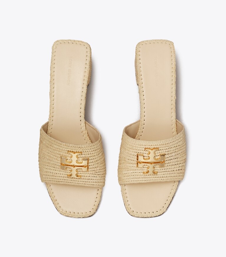 Tory Burch diseñador sandalias Sandalia Eleanor de rafia con tacón en NATURAL / GOLD vista superior