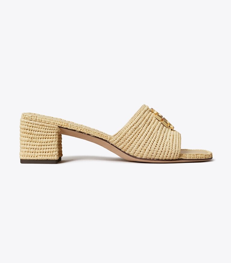 Tory Burch diseñador sandalias Sandalia Eleanor de rafia con tacón en NATURAL / GOLD lateral
