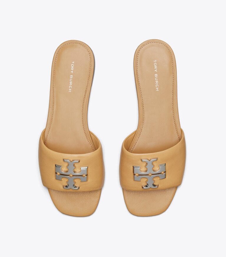Tory Burch diseñador sandalias Sandalia Eleanor en HONEYCOMB TAN / SILVER vista superior