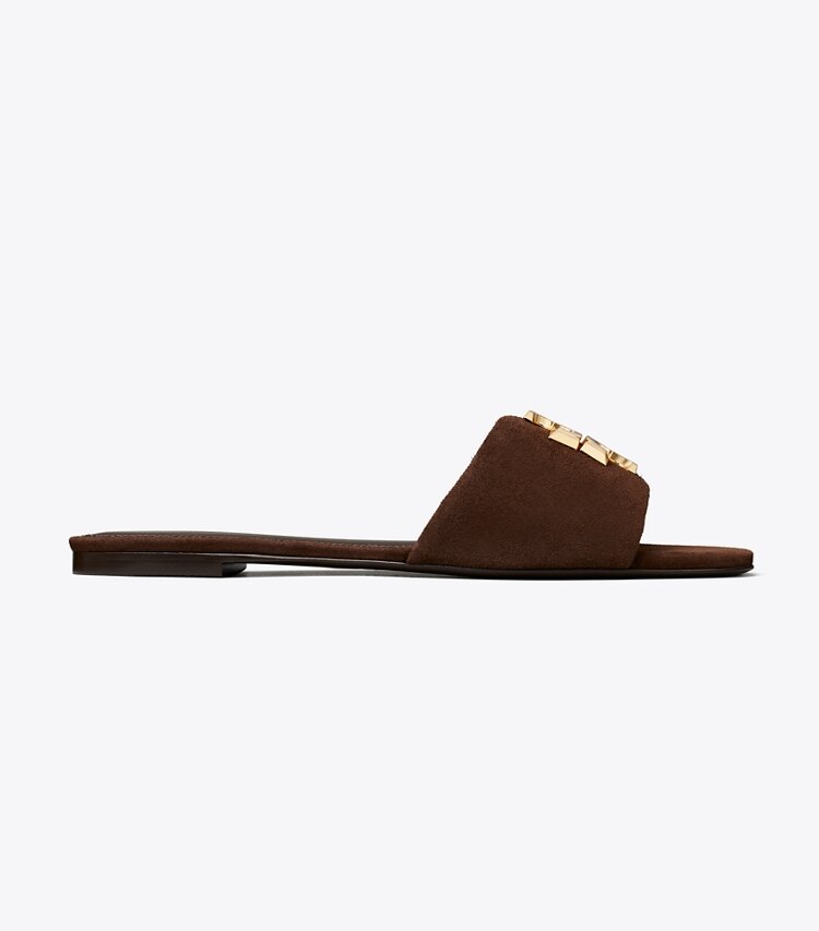 Tory Burch diseñador sandalias Sandalia Eleanor en DARK COCOA / GOLD lateral