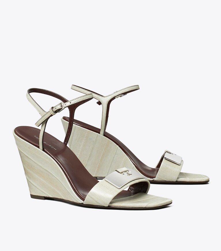 Tory Burch diseñador sandalias Sandalia Gigi con cuña en DRIFTWOOD / SILVER ángulo