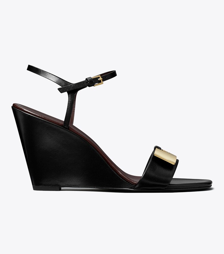Tory Burch diseñador sandalias Sandalia Gigi con cuña en PERFECT BLACK / GOLD lateral