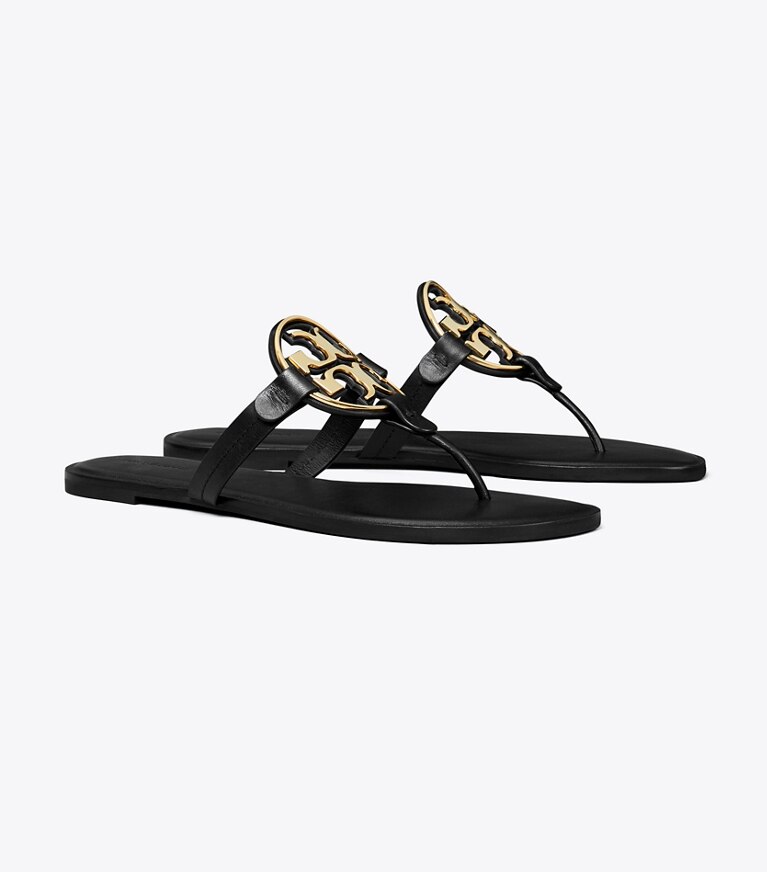Tory Burch diseñador sandalias Sandalia metalizada Miller en PERFECT BLACK / GOLD ángulo