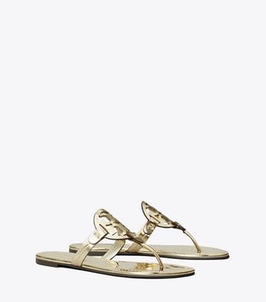 Tory Burch diseñador sandalias Sandalia metalizada Miller en GOLD ángulo