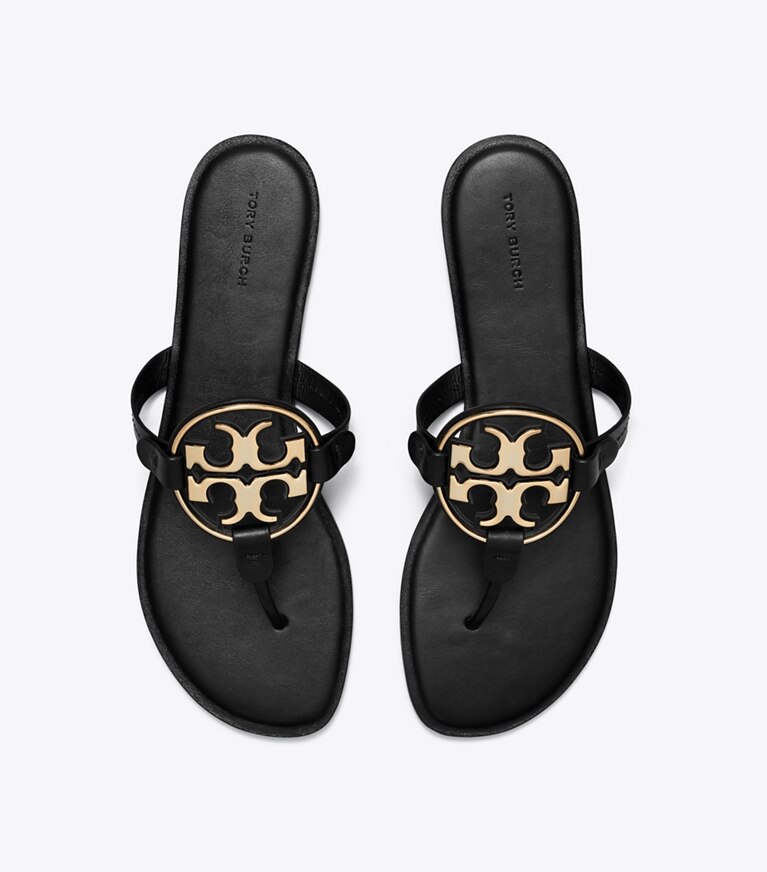 Tory Burch diseñador sandalias Sandalia metalizada Miller en PERFECT BLACK / GOLD vista superior
