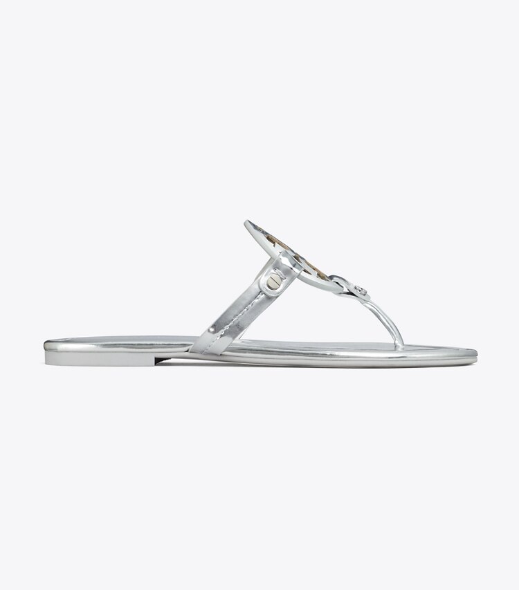 Tory Burch diseñador sandalias Sandalia metalizada Miller en PLATINUM lateral